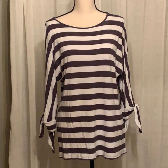 J. Jill Tops - 14. Soft surroundings knit top in grey & cream stripes